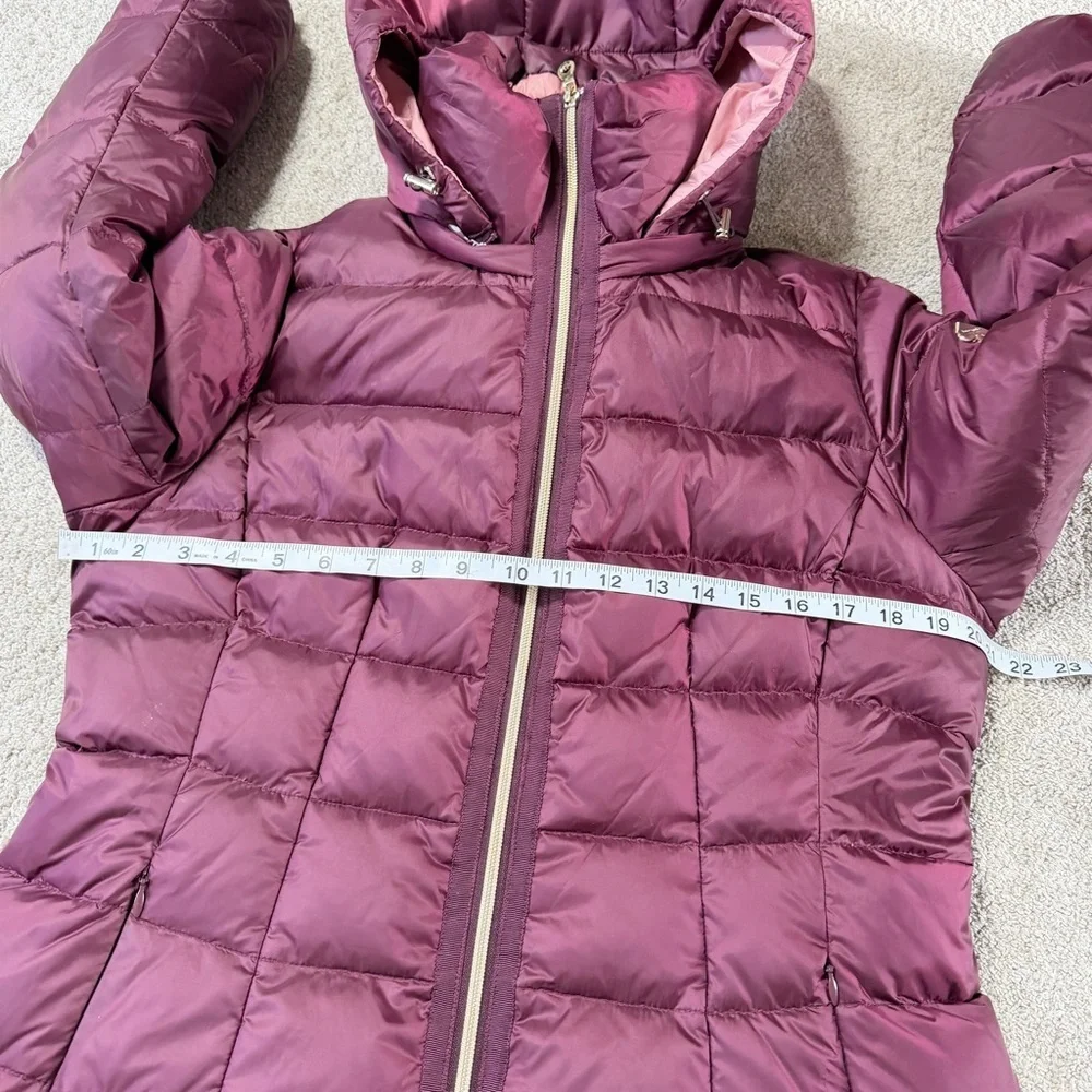 Kate Spade Women’s Untrimmed Down Puffer Coat Jacket Full Zip Hooded Red Wine M